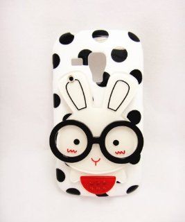 Makeup Mirror   White 3D Cute Lovely Glasses Shy Bunny Rabbit Black Dot Pattern Case Cover For Samsung Galaxy S Trend Duos S7562 Cell Phones & Accessories