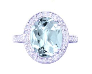14K White Gold Large Oval Gemstone and Diamond Engagement Ring Aquamarine, size5 diViene Jewelry