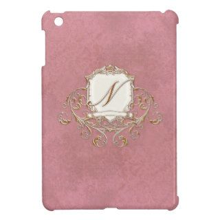 Lace Parchment Baroque Swirl Monogrammed Initial n iPad Mini Covers