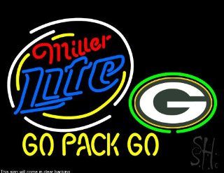 Miller Lite Green Bay Packers Beer Clear Backing Neon Sign 24" Tall x 31" Wide  Business And Store Signs 