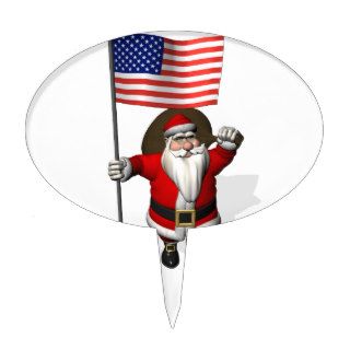 Santa Claus With US Flag Cake Topper