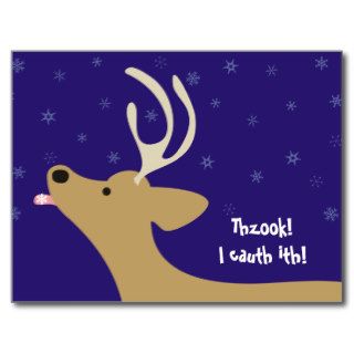 Reindeer catching snowflakes holiday postcards
