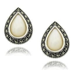 Dolce Giavonna Sterling Silver Marcasite and Mother of Pearl Earrings Dolce Giavonna Gemstone Earrings