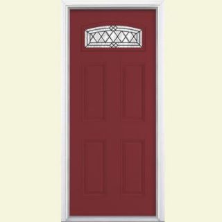 Masonite Halifax Camber Fanlite Painted Smooth Fiberglass Entry Door with Brickmold 24369