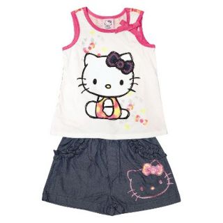 Hello Kitty Infant Toddler Girls Tank Top and Short Set   White/Chambray 4T
