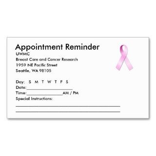 Pink Ribbon Appointment Reminder Business Card