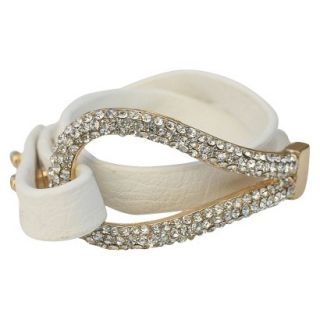 Pave Large Hook Wrapped Leather Bracelet   White