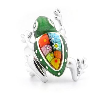 Plutus Silver Millacreli Glass and Green Resin Frog Ring Plutus Crystal, Glass & Bead Rings