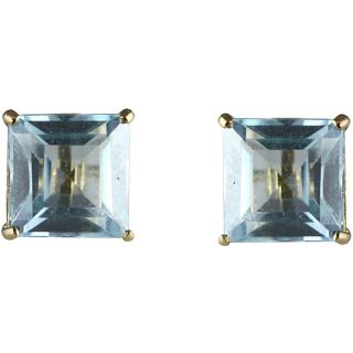 10k Yellow Gold 6 mm Square Aquamarine Stud Earrings Gemstone Earrings