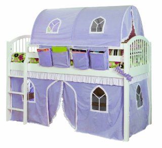Bolton Furniture AJLA01WHL Junior Loft Bed with White/Lilac Top Tent and Bottom Curtain Playhouse, White Toys & Games