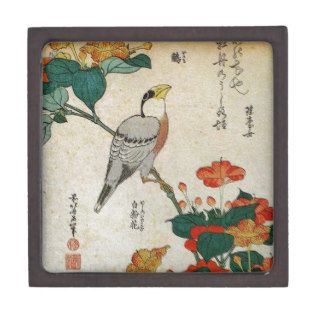 Japanese Grosbeak and Mirabilis Jalapa (Hokusai) Premium Trinket Boxes
