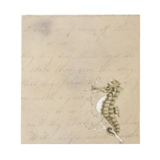Old Fashioned Seahorse on Vintage Paper Background Memo Pads
