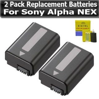 2 Pack Replacement Batteries For Sony Alpha a55, a33, SLT A33, SLT A55, NEX 3, NEX 5, NEX 5N, NEX 5R, NEX C3, NEX 7 SLR NP FW50 Batteries 1500 mAH Each + Lens Cleaning Kit  Digital Camera Batteries  Camera & Photo