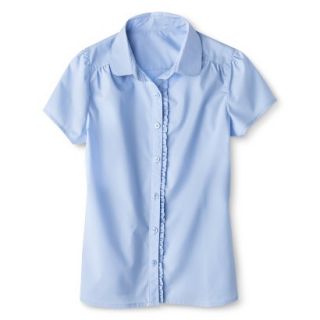 Cherokee Girls School Uniform Short Sleeve Ruffled Blouse   Soft Blue S