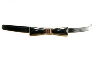Vintage Style Black Patent and Gold Bow Skinny Belt Apparel Belts
