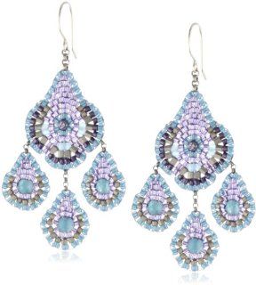 Miguel Ases Blue Quartz and Silver Small Chandelier Drop Earrings Jewelry
