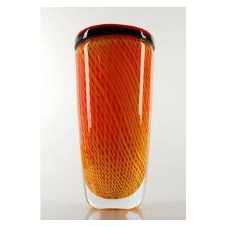 Handmade Glass Red & Yellow Vase Beautiful 100% Hand Blown Art X596  Other Products  