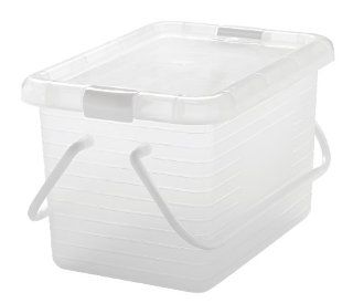 IRIS USA 7.7 quart Portable Stacking Basket with Lid and Handles Set of 3, Clear/White  Other Products  
