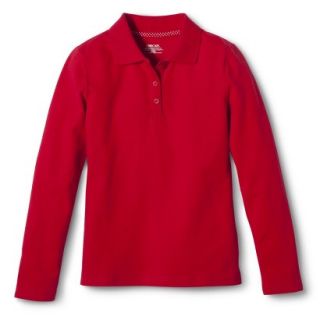 Cherokee Girls School Uniform Long Sleeve Polo   Red Pop M