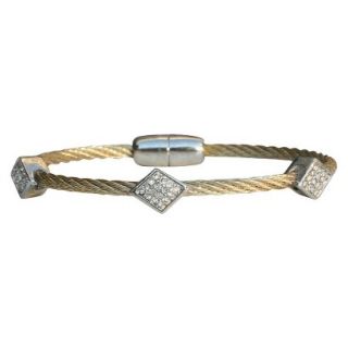 3 Piece Pave Diamond Shape Cable Bracelet with Magnetic Clasp   Gold