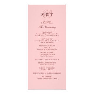 Pink Monogram Wedding Program Custom Rack Card
