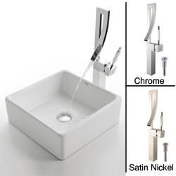 Kraus White Square Sink and Millennium Bathroom Faucet Kraus Sink & Faucet Sets