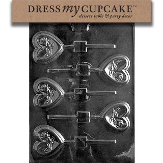 Dress My Cupcake DMCV106SET Chocolate Candy Mold, Heart with Roses Lollipop, Set of 6 Kitchen & Dining