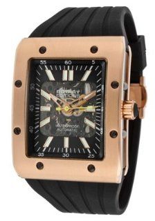 Rotary Men's Automatic Partially See Through Dial Rose Gold Tone/Black Ip Case Black Rubber Watches