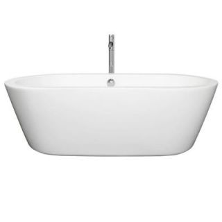 Wyndham Collection Mermaid 5.92 ft. Center Drain Soaking Tub in White with Floor Mounted Faucet in Chrome WCOBT100371ATP11PC