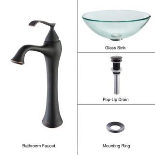 KRAUS Vessel Sink in Clear Glass with Ventus Faucet in Oil Rubbed Bronze C GV 101 12mm 15000ORB