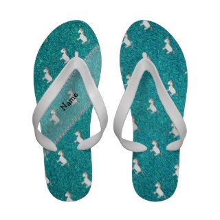 Personalized name horse turquoise glitter flip flops