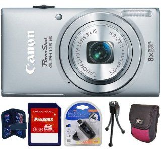 Canon PowerShot ELPH 115 IS 16.0 MP Digital Camera (Silver) + 8 GB Kit  Digital Slr Camera Bundles  Camera & Photo