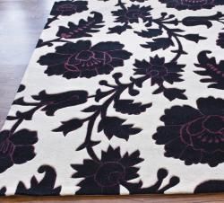 nuLOOM Handmade Deco Floral Black/ Ivory Rug (5' x 8') Nuloom 5x8   6x9 Rugs