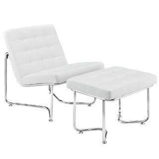 LexMod Gibraltar Padded Vinyl Lounge Chair and Ottoman, White   Chaise Lounges