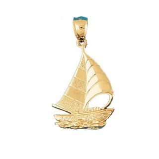 14K Yellow Gold Sailboat Pendant Jewelry