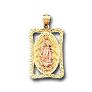 14K Yellow 2 Tone Gold Virgin Guadalupe Charm Pendant Pendant Necklaces Jewelry