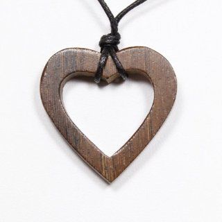 Open Heart Robles Wood Pendant with Adjustable Black Cotton Cord Necklace Jewelry