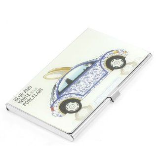 Chinese Blue and White Porcelain Car Print Mirrored Metal Rectangular Business Card Holder  Badge Holders 
