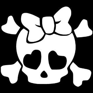 GIRLIE CUTE SKULL 5" (color WHITE) Vinyl Decal Window Sticker for Cars, Trucks, Windows, Walls, Laptops, and other stuff. 