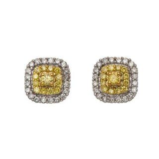 Natural Yellow Diamond Halo Stud Earrings in 14k White Gold (G H Color, SI2 I1 Clarity, 0.40 carat) Jewelry