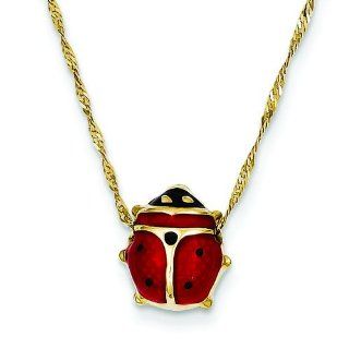 14K Yellow Gold Enameled Ladybug Necklace Jewelry 11mm Jewelry