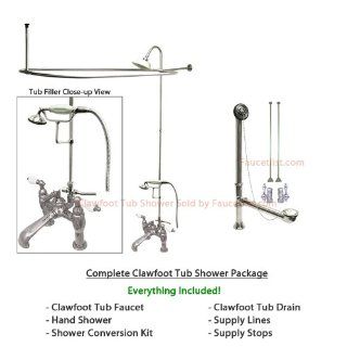 Chrome Clawfoot Bathtub Faucet Shower Kit with Enclosure Curtain Rod 606T1CTS   Bathtub And Showerhead Faucet Systems  