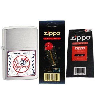 Zippo 24583 Classic Yankees Baseball Brushed Chrome Windproof Lighter with One Flint Card and One Wick Card Watches