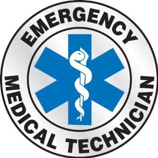 Accuform Signs LHTL608 Emergency Response Reflective Helmet Sticker, Legend "EMERGENCY MEDICAL TECHNICIAN   BLUE" with Graphic, 2 1/4" Diameter, Blue/Black on White Hardhats