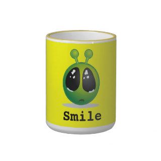 Happy Face Smiley Green Alien Big Eyes cup Coffee Mugs