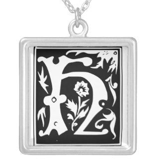 Old Calligraphy Letter H Monogram Silver Necklace