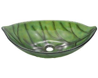 MR Direct 609 Green Coloured Glass Leaf Vessel Sink   Bathroom Sink Glass  