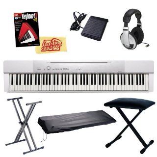 Casio Privia PX 150 88 Key Digital Piano Bundle with Gearlux JX 90 Bench, Gearlux JX 52 Stand, Gearlux Dust Cover, Cherub WTB 004 Sustain Pedal, Samson HP 10 Headphones, Hal Leonard Instructional Book, and Austin Bazaar Polishing Cloth   White Musical Ins