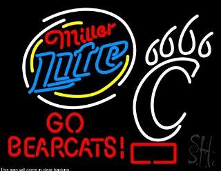 Miller Light GO Bearcats Clear Backing Neon Sign 24" Tall x 31" Wide  Business And Store Signs 