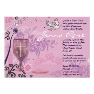 First Holy Communion Chalice Dove Invitation pink
